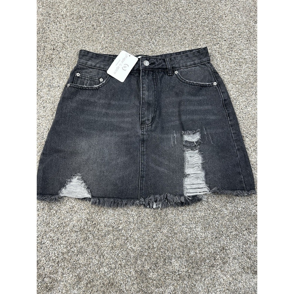 Blank Paige Mini Jean Skirt Womens Large Black Denim Distressed Raw Hem